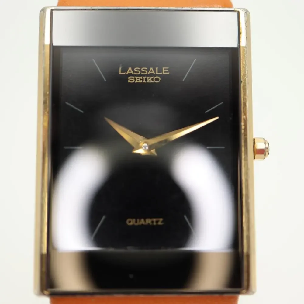 Vintage Seiko Lassale Black Gold Tone 23mm Tank Watch 7750-5229 w New Battery